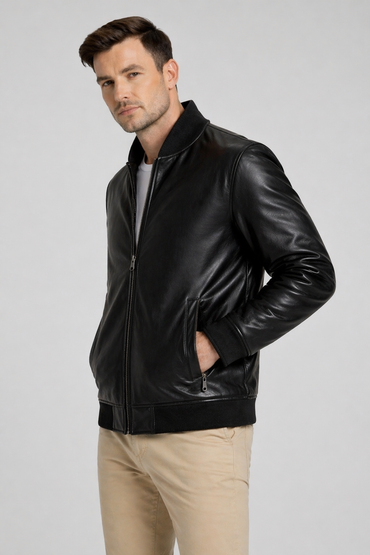 AntiStab Men Leather Jacket – Black (Customization)