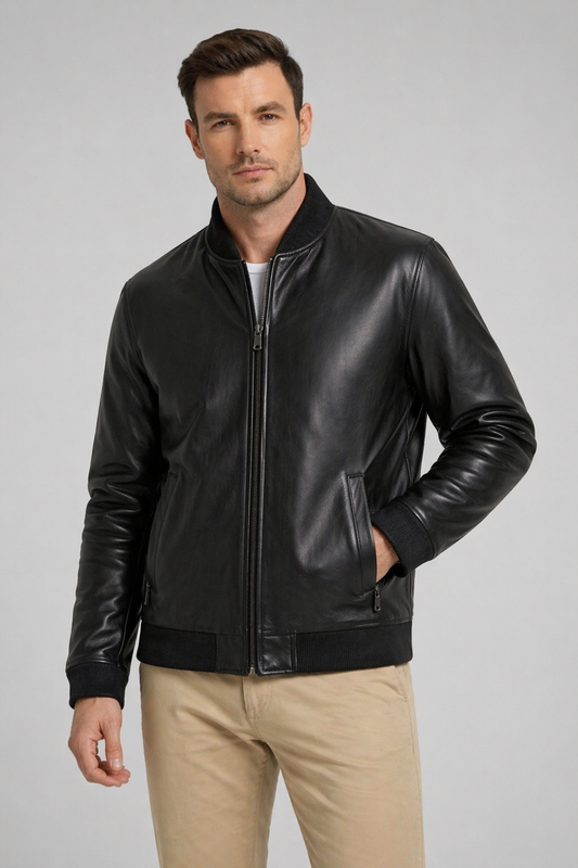 AntiStab Men Leather Jacket – Black (Customization)